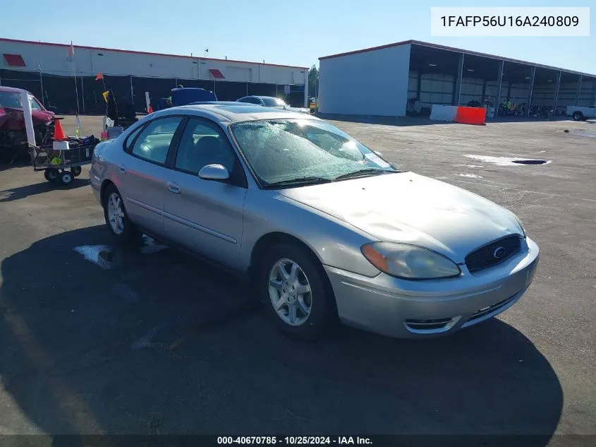 2006 Ford Taurus Sel VIN: 1FAFP56U16A240809 Lot: 40670785