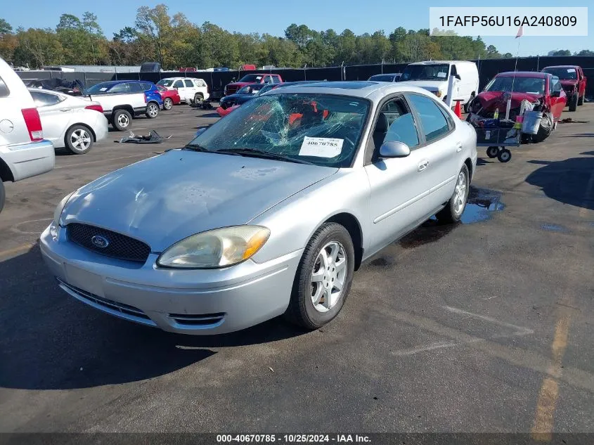 2006 Ford Taurus Sel VIN: 1FAFP56U16A240809 Lot: 40670785