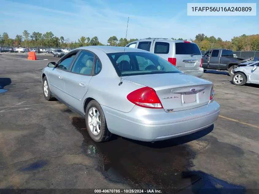 2006 Ford Taurus Sel VIN: 1FAFP56U16A240809 Lot: 40670785