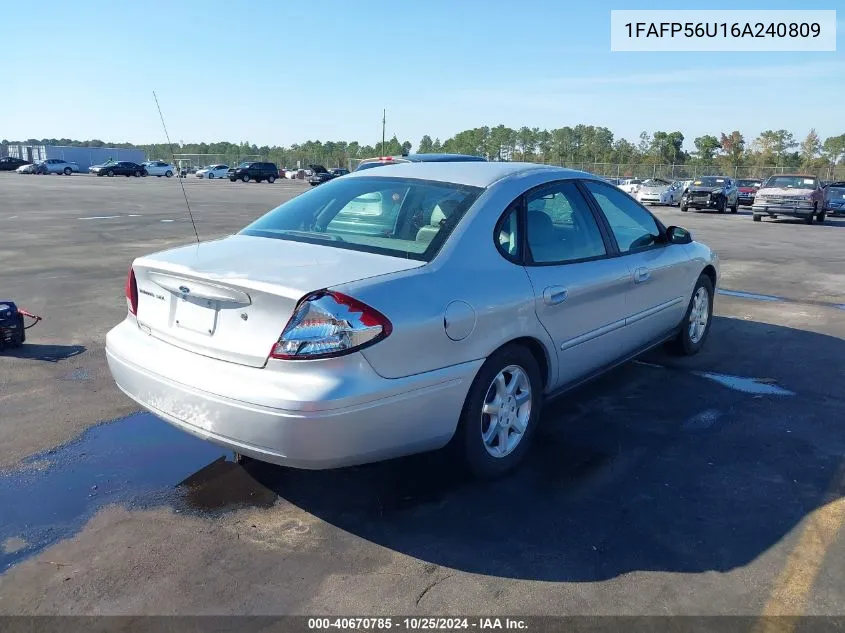 2006 Ford Taurus Sel VIN: 1FAFP56U16A240809 Lot: 40670785