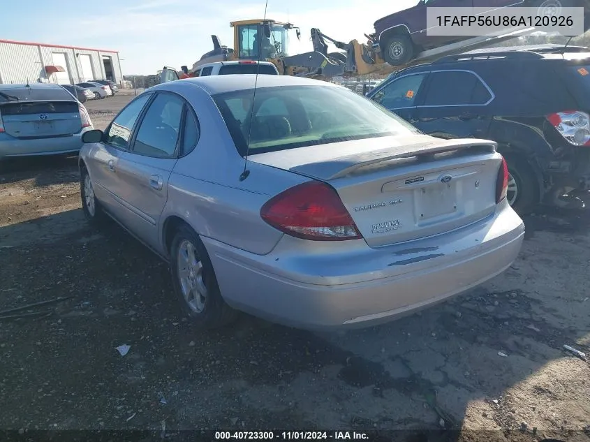 2006 Ford Taurus Sel VIN: 1FAFP56U86A120926 Lot: 40723300