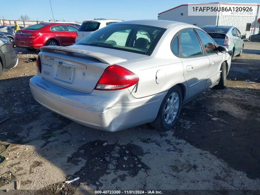 2006 Ford Taurus Sel VIN: 1FAFP56U86A120926 Lot: 40723300