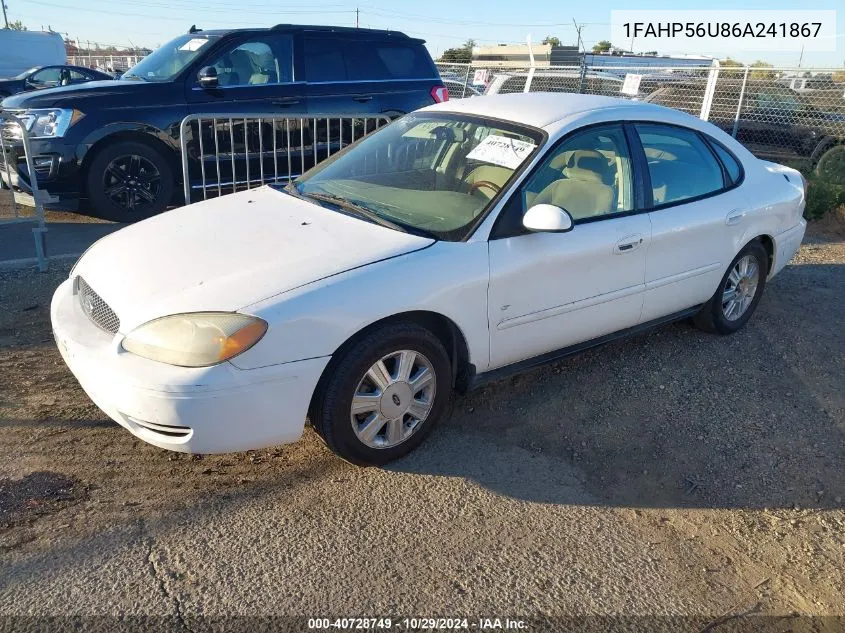 2006 Ford Taurus Sel VIN: 1FAHP56U86A241867 Lot: 40728749