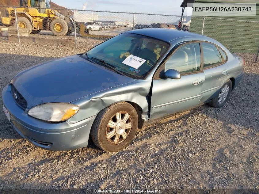 2006 Ford Taurus Sel VIN: 1FAFP56U26A230743 Lot: 40736299