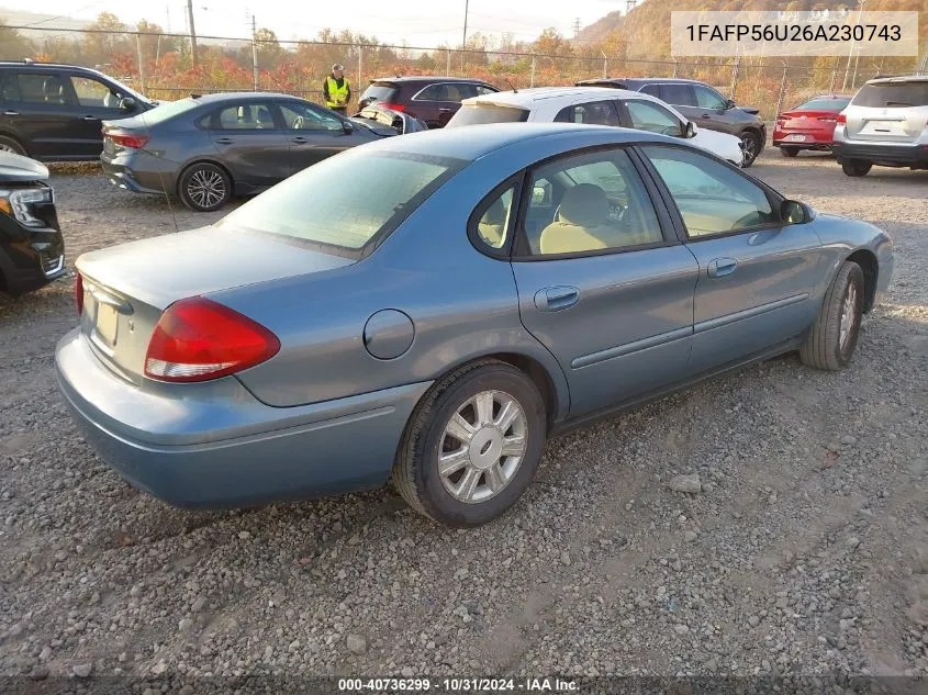 2006 Ford Taurus Sel VIN: 1FAFP56U26A230743 Lot: 40736299