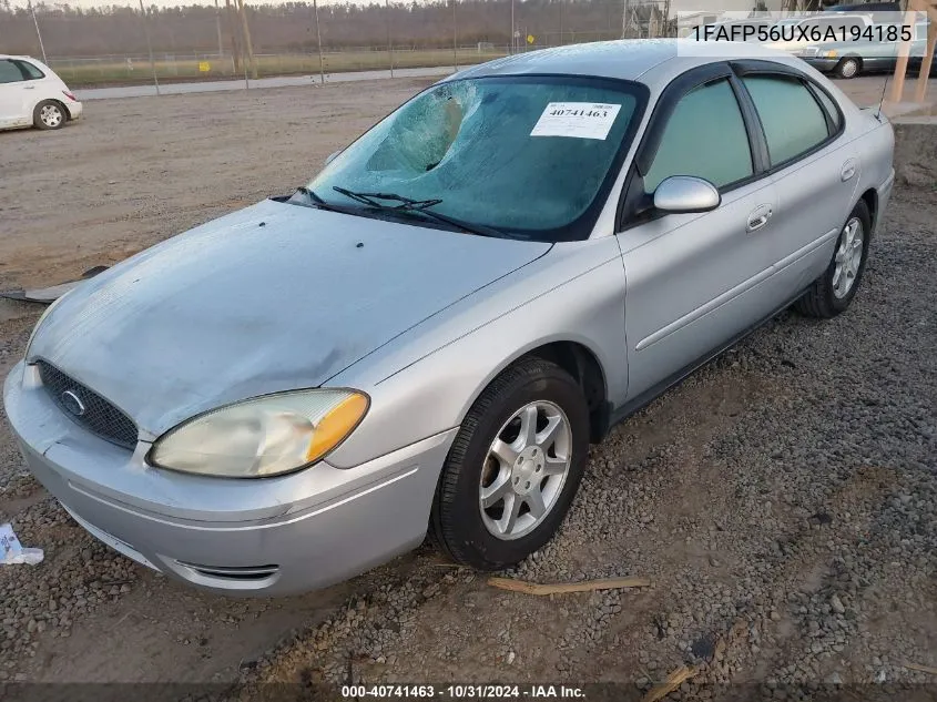 2006 Ford Taurus Sel VIN: 1FAFP56UX6A194185 Lot: 40741463