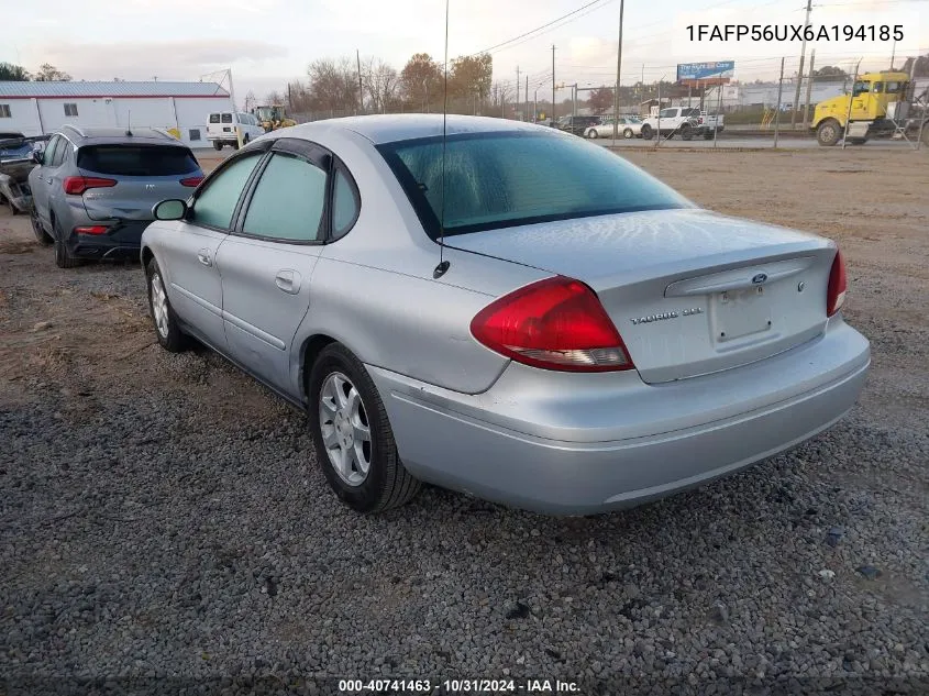 2006 Ford Taurus Sel VIN: 1FAFP56UX6A194185 Lot: 40741463