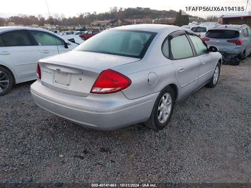 2006 Ford Taurus Sel VIN: 1FAFP56UX6A194185 Lot: 40741463