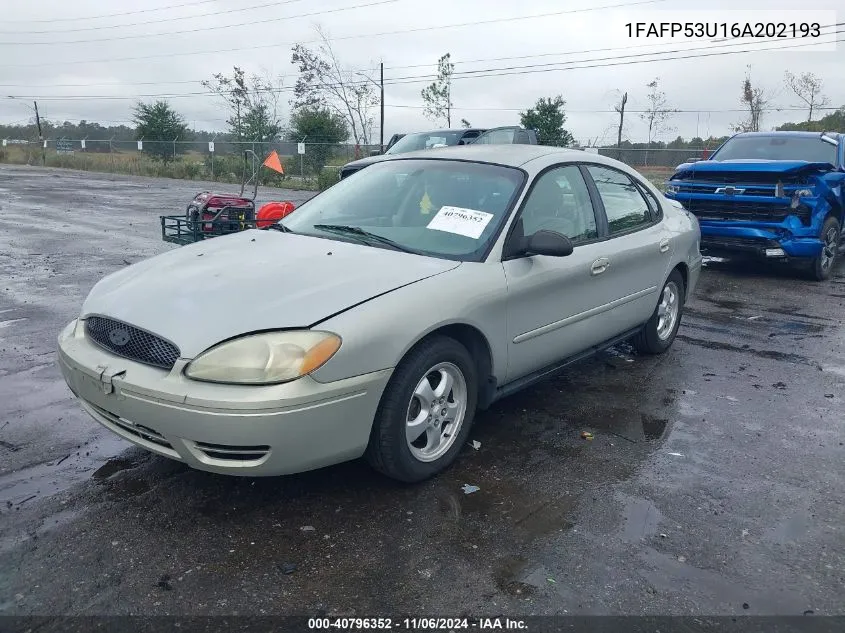 2006 Ford Taurus Se VIN: 1FAFP53U16A202193 Lot: 40796352