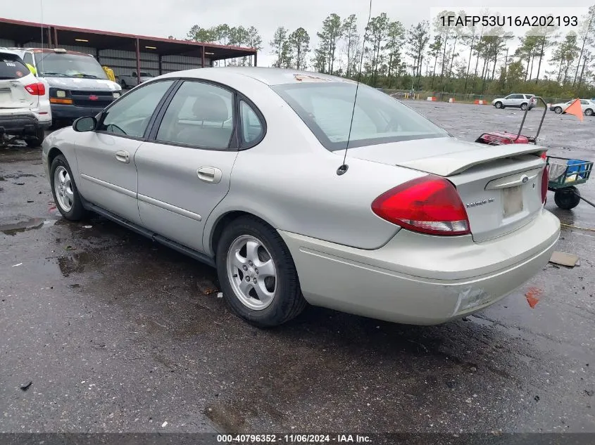 2006 Ford Taurus Se VIN: 1FAFP53U16A202193 Lot: 40796352