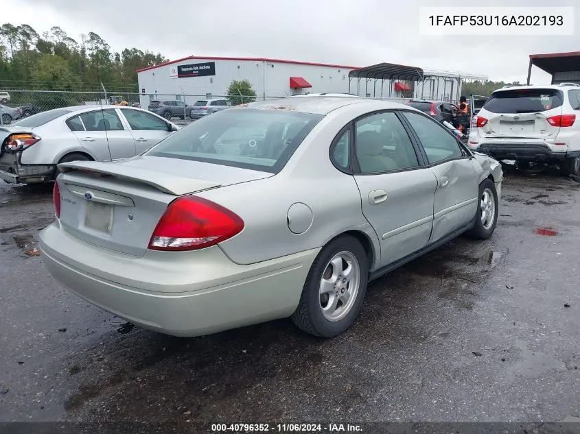 2006 Ford Taurus Se VIN: 1FAFP53U16A202193 Lot: 40796352