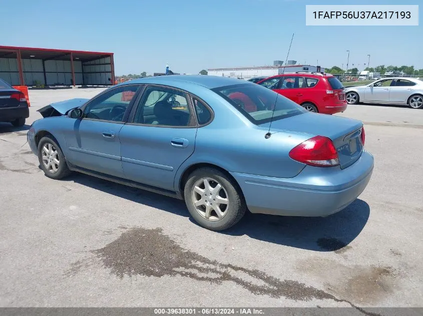 2007 Ford Taurus Sel VIN: 1FAFP56U37A217193 Lot: 39638301