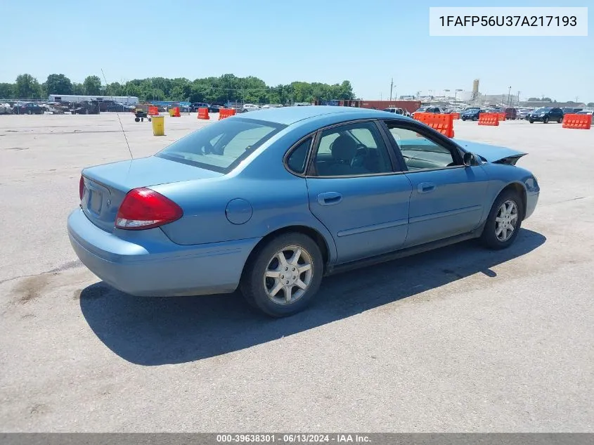 2007 Ford Taurus Sel VIN: 1FAFP56U37A217193 Lot: 39638301