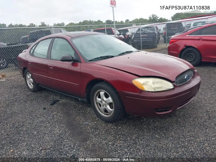 2007 Ford Taurus Se VIN: 1FAFP53U87A110838 Lot: 40083878