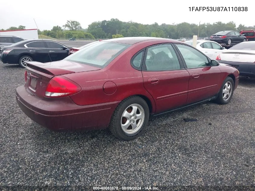 2007 Ford Taurus Se VIN: 1FAFP53U87A110838 Lot: 40083878