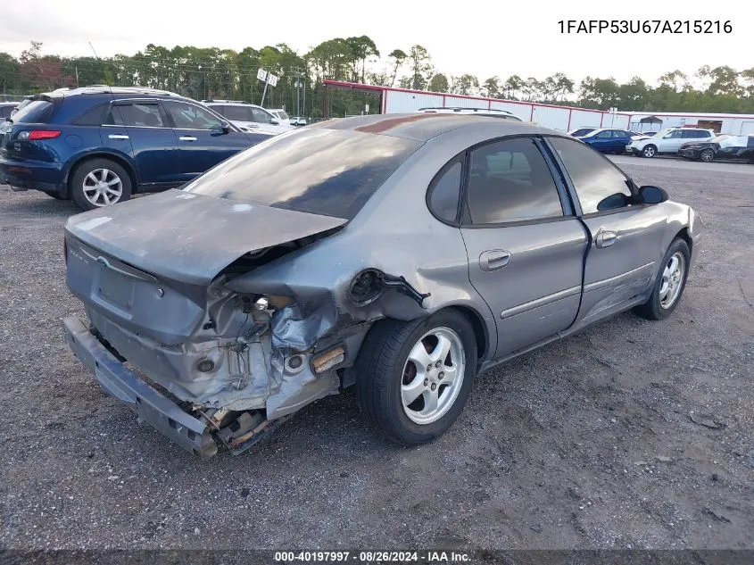 2007 Ford Taurus Se VIN: 1FAFP53U67A215216 Lot: 40197997