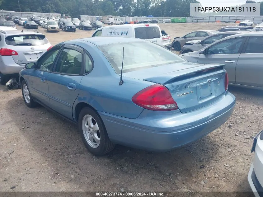 2007 Ford Taurus Se VIN: 1FAFP53UX7A181118 Lot: 40273774