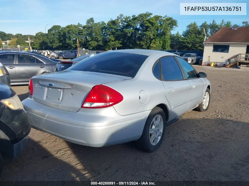 2007 Ford Taurus Se VIN: 1FAFP53U57A136751 Lot: 40288991