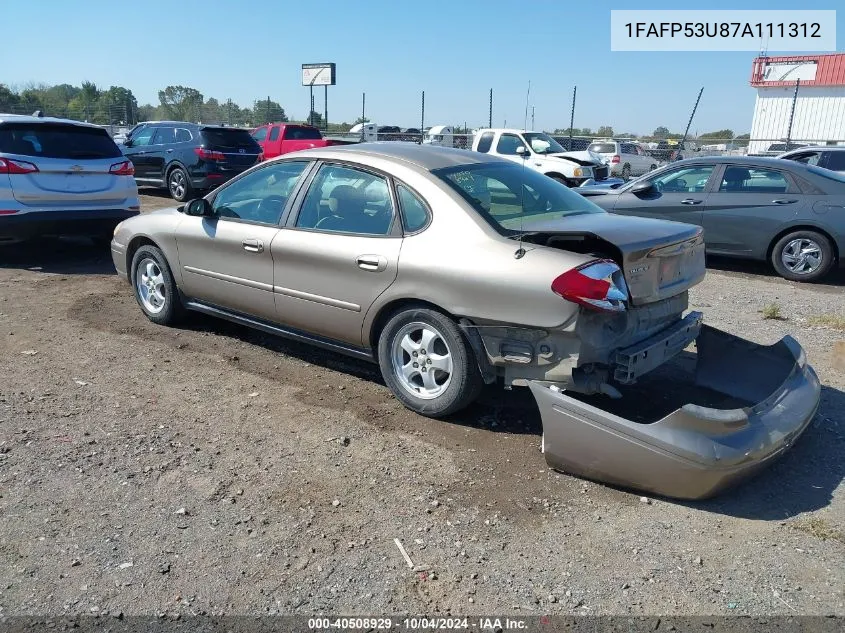 2007 Ford Taurus Se VIN: 1FAFP53U87A111312 Lot: 40508929