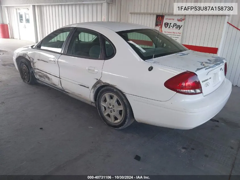 2007 Ford Taurus Se VIN: 1FAFP53U87A158730 Lot: 40731106