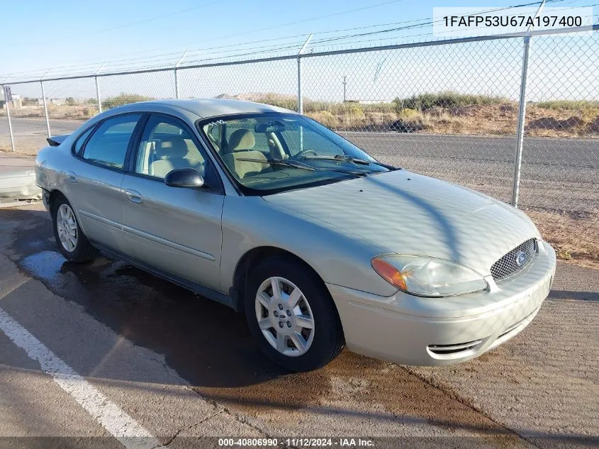 2007 Ford Taurus Se VIN: 1FAFP53U67A197400 Lot: 40806990