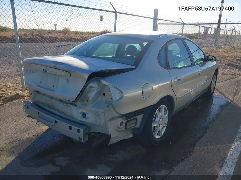 2007 Ford Taurus Se VIN: 1FAFP53U67A197400 Lot: 40806990