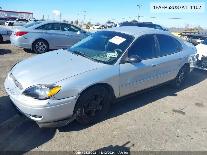 2007 Ford Taurus Se VIN: 1FAFP53U87A111102 Lot: 40839203