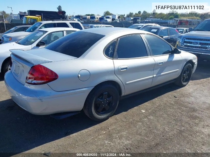 2007 Ford Taurus Se VIN: 1FAFP53U87A111102 Lot: 40839203