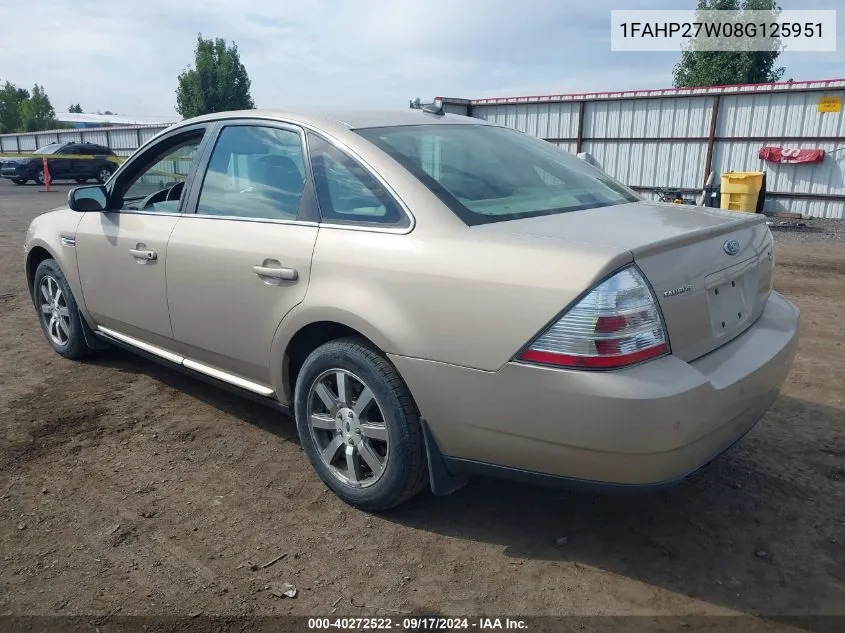 2008 Ford Taurus Sel VIN: 1FAHP27W08G125951 Lot: 40272522