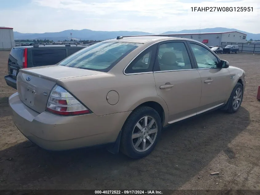 2008 Ford Taurus Sel VIN: 1FAHP27W08G125951 Lot: 40272522