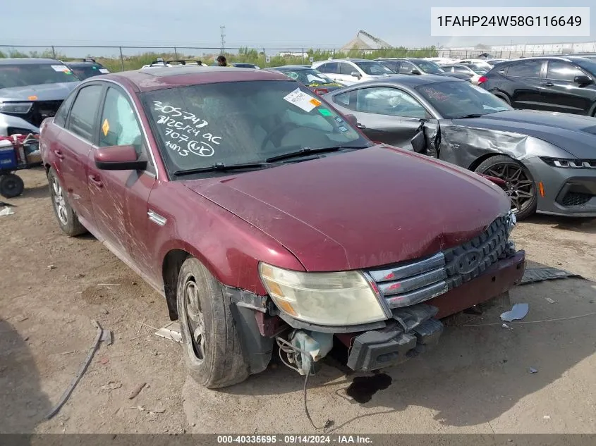 2008 Ford Taurus Sel VIN: 1FAHP24W58G116649 Lot: 40335695