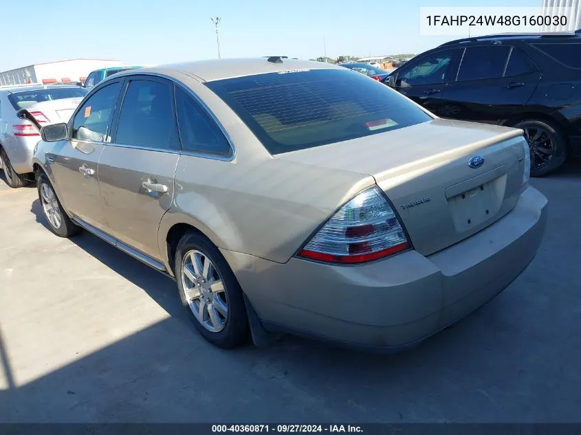 2008 Ford Taurus Sel VIN: 1FAHP24W48G160030 Lot: 40360871