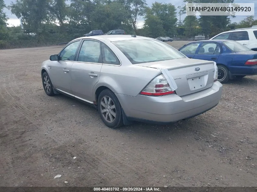 2008 Ford Taurus Sel VIN: 1FAHP24W48G149920 Lot: 40403702