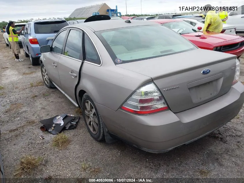 2008 Ford Taurus Sel VIN: 1FAHP24WX8G151431 Lot: 40539086