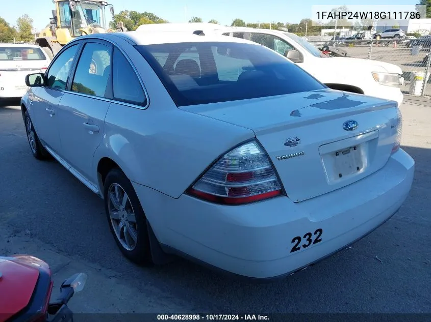 2008 Ford Taurus Sel VIN: 1FAHP24W18G111786 Lot: 40628998