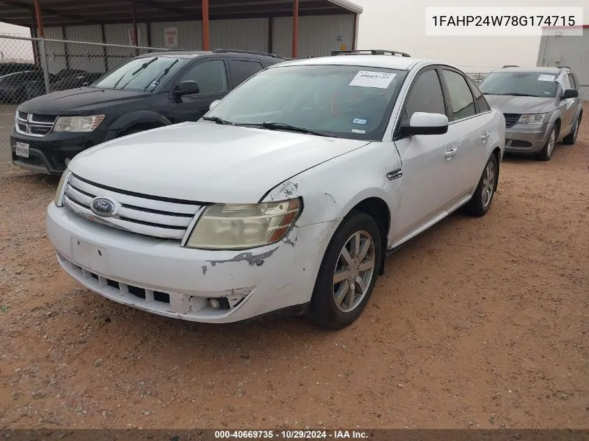 2008 Ford Taurus Sel VIN: 1FAHP24W78G174715 Lot: 40669735