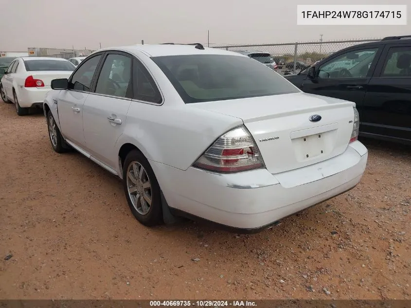 2008 Ford Taurus Sel VIN: 1FAHP24W78G174715 Lot: 40669735