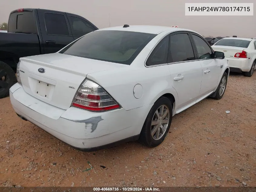 2008 Ford Taurus Sel VIN: 1FAHP24W78G174715 Lot: 40669735