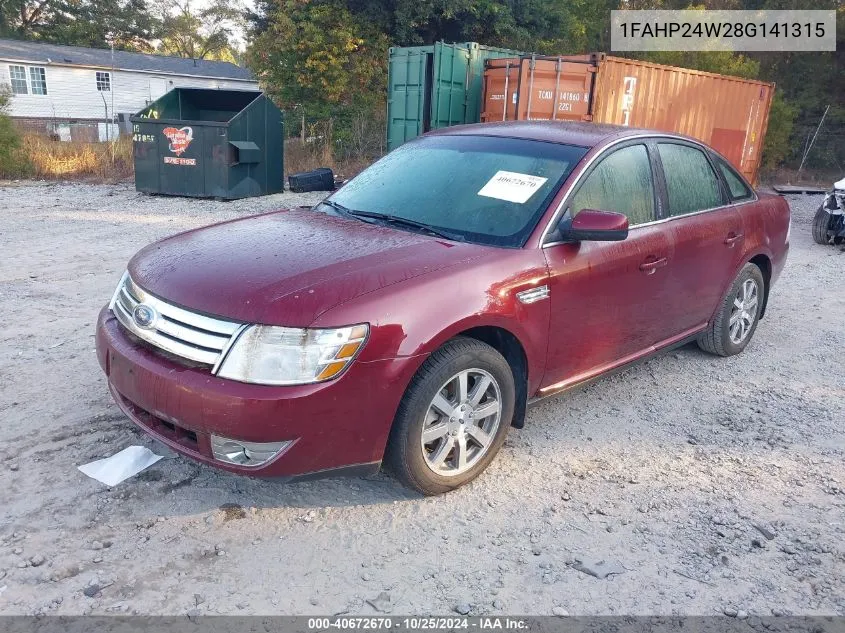 2008 Ford Taurus Sel VIN: 1FAHP24W28G141315 Lot: 40672670