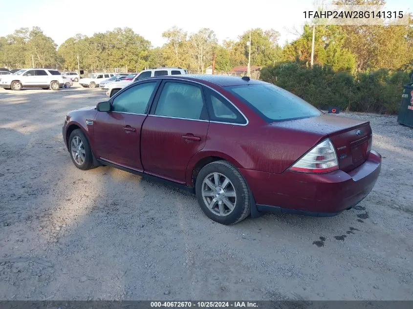 2008 Ford Taurus Sel VIN: 1FAHP24W28G141315 Lot: 40672670