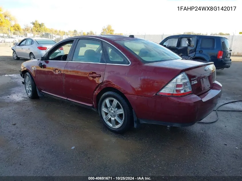 2008 Ford Taurus Sel VIN: 1FAHP24WX8G142017 Lot: 40691671