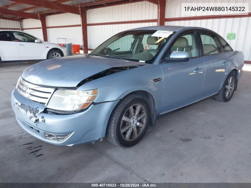 2008 Ford Taurus Sel VIN: 1FAHP24W88G145322 Lot: 40718023