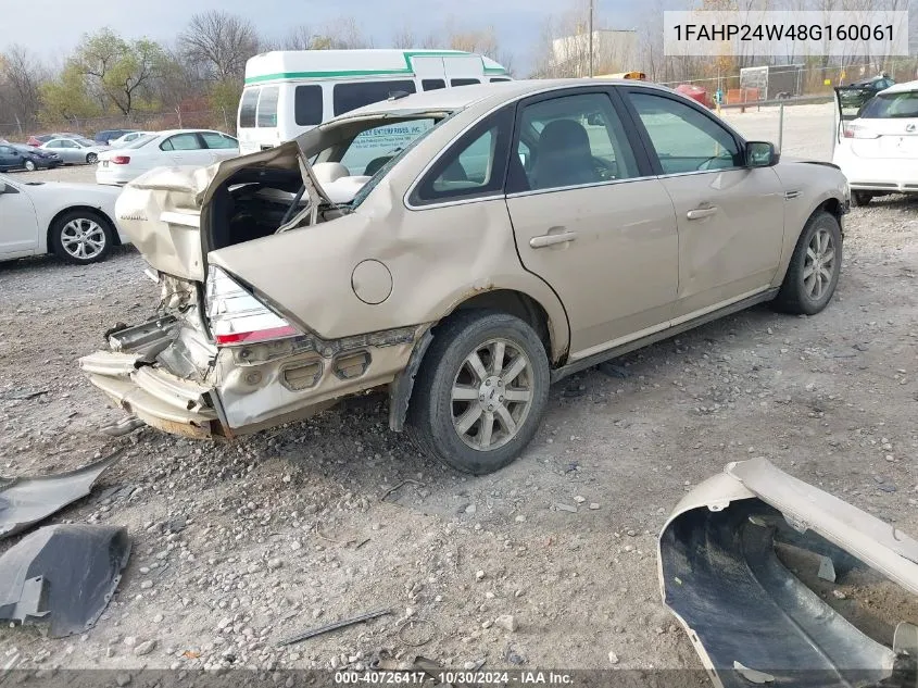 2008 Ford Taurus Sel VIN: 1FAHP24W48G160061 Lot: 40726417