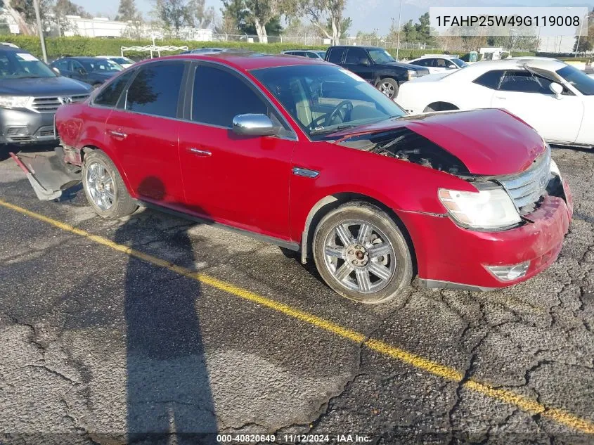 2009 Ford Taurus Limited VIN: 1FAHP25W49G119008 Lot: 40820649