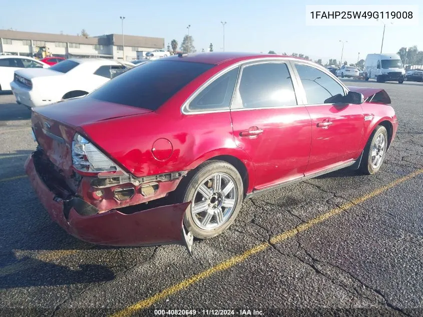 2009 Ford Taurus Limited VIN: 1FAHP25W49G119008 Lot: 40820649