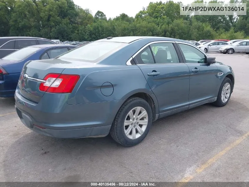 2010 Ford Taurus Se VIN: 1FAHP2DWXAG136014 Lot: 40135456