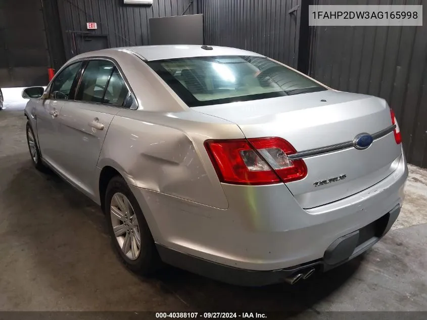 2010 Ford Taurus Se VIN: 1FAHP2DW3AG165998 Lot: 40388107