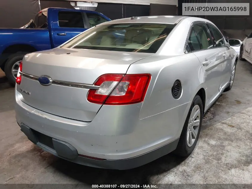 2010 Ford Taurus Se VIN: 1FAHP2DW3AG165998 Lot: 40388107