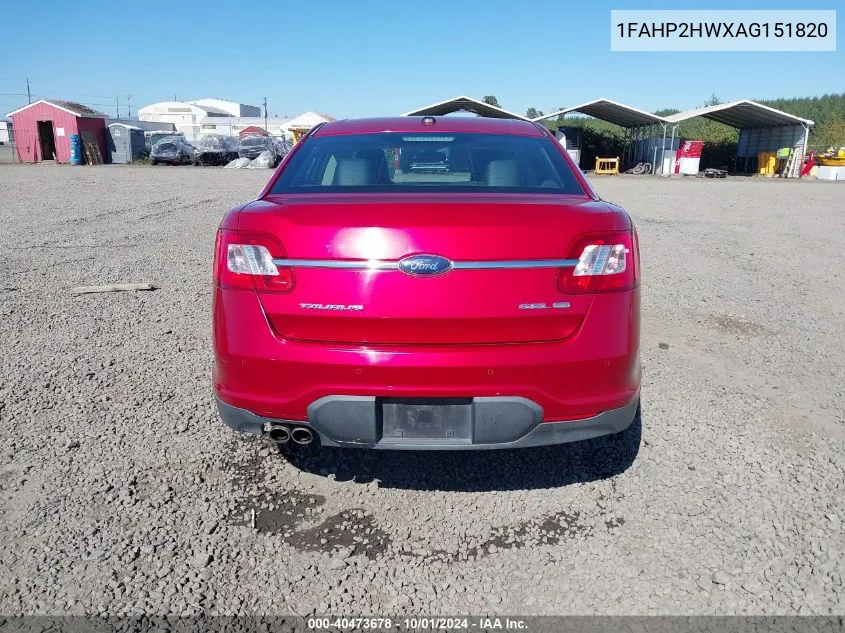 2010 Ford Taurus Sel VIN: 1FAHP2HWXAG151820 Lot: 40473678