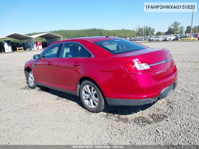 2010 Ford Taurus Sel VIN: 1FAHP2HWXAG151820 Lot: 40473678